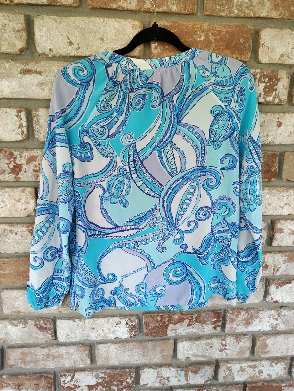 Lilly Pulitzer Elsie Silk Top Searulean Blue Test The Water Print XS Resort Wear